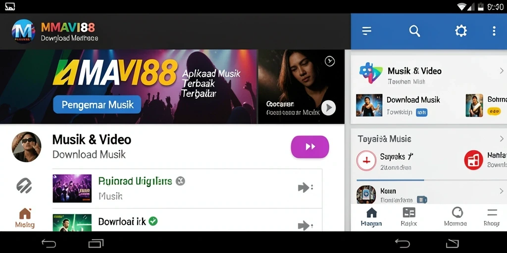 Tampilan antarmuka AMAVI88 dengan fitur Download Musik yang mudah digunakan.