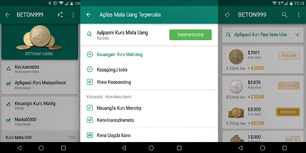 Tampilan antarmuka aplikasi BETON999 dengan fitur Kurs Mata Uang.