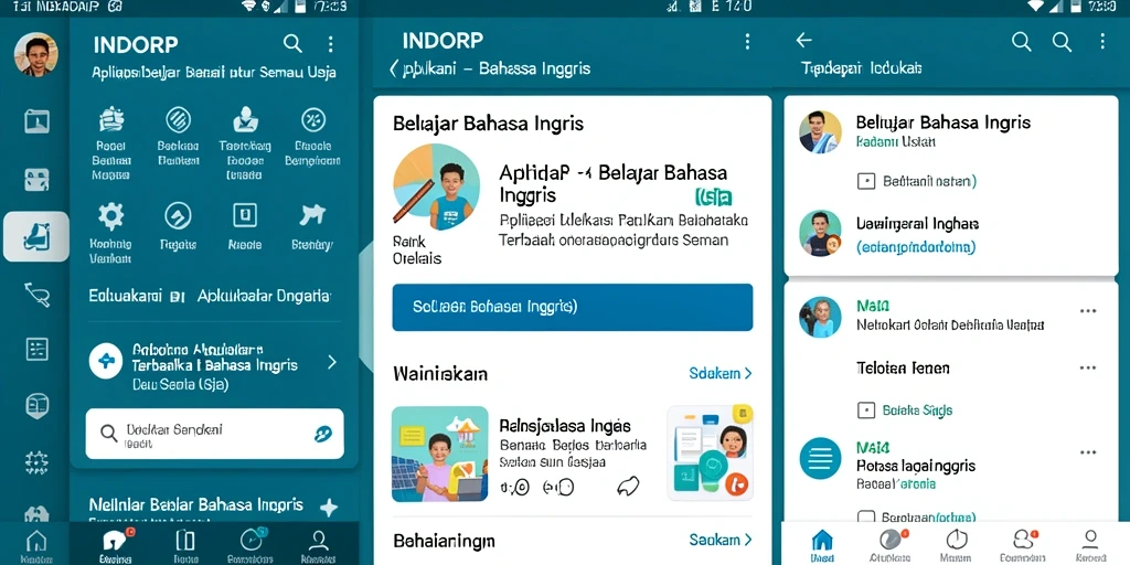 Antarmuka pengguna INDORP yang menarik dan intuitif untuk belajar Bahasa Inggris.
