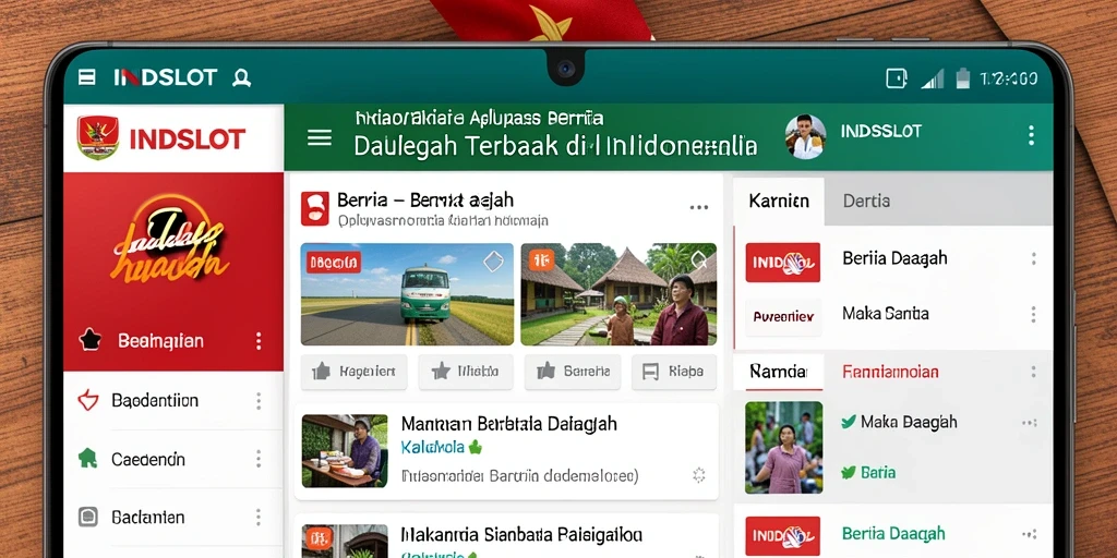 Antarmuka aplikasi INDSLOT menampilkan berita daerah terkini dengan mudah.